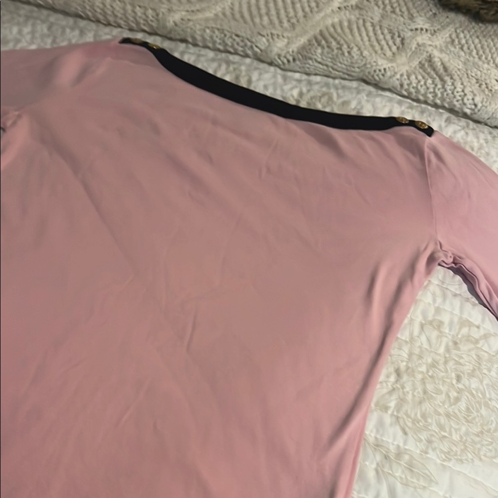 Ralph Lauren Pink 3/4 Sleeve Top with Black Trim